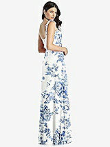 Rear View Thumbnail - Cottage Rose Dusk Blue Tie-Shoulder Chiffon Maxi Dress with Front Slit