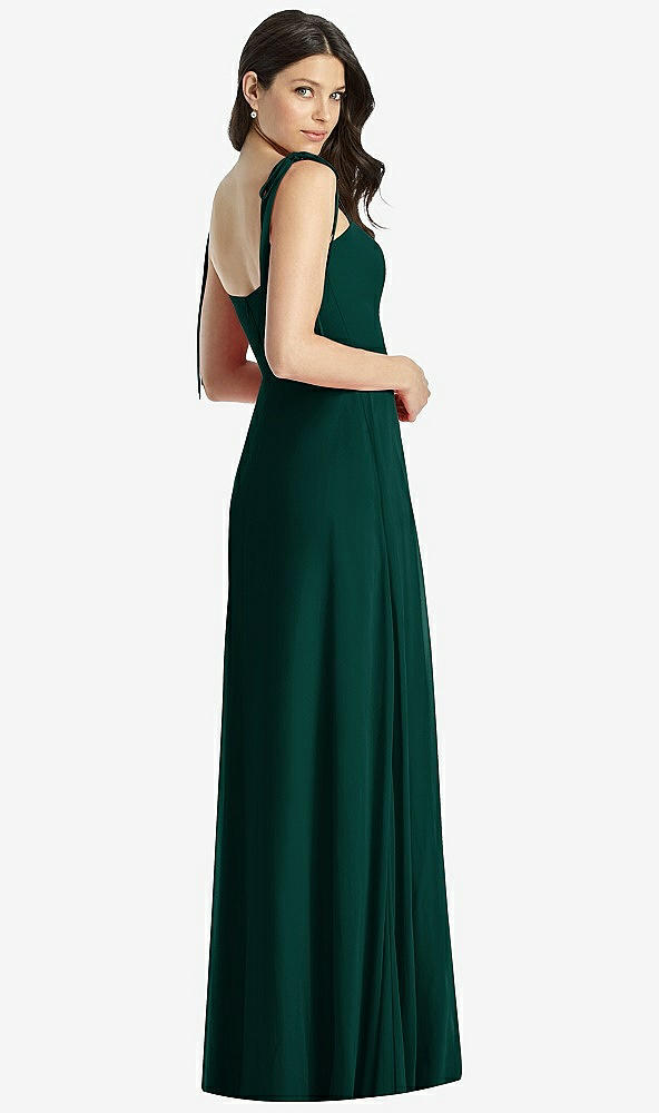 Back View - Evergreen Tie-Shoulder Chiffon Maxi Dress with Front Slit