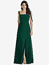 Front View Thumbnail - Hunter Green Tie-Shoulder Chiffon Maxi Dress with Front Slit