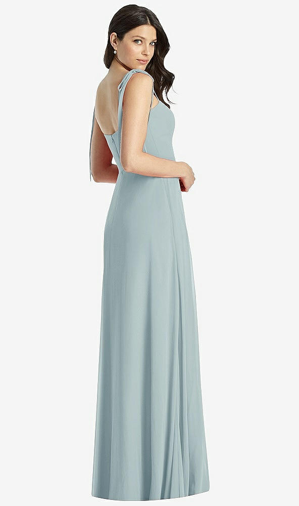 Back View - Morning Sky Tie-Shoulder Chiffon Maxi Dress with Front Slit