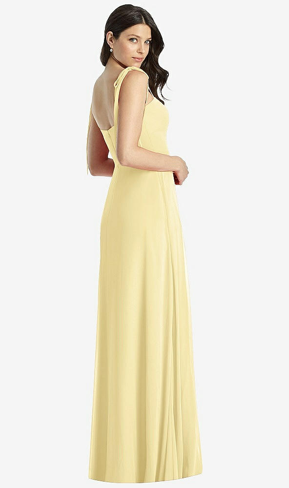 Back View - Pale Yellow Tie-Shoulder Chiffon Maxi Dress with Front Slit
