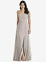 Front View Thumbnail - Taupe Tie-Shoulder Chiffon Maxi Dress with Front Slit