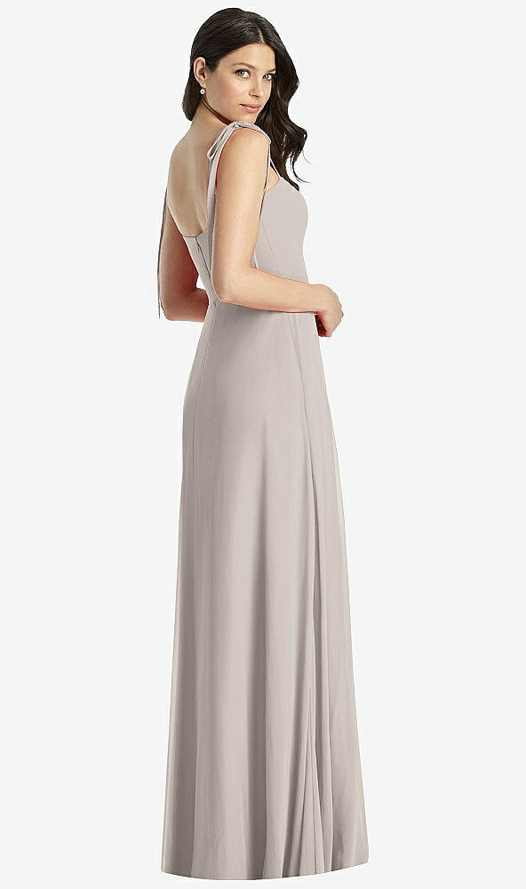 Back View - Taupe Tie-Shoulder Chiffon Maxi Dress with Front Slit