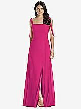 Front View Thumbnail - Think Pink Tie-Shoulder Chiffon Maxi Dress with Front Slit