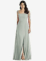 Front View Thumbnail - Willow Green Tie-Shoulder Chiffon Maxi Dress with Front Slit