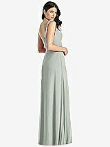 Rear View Thumbnail - Willow Green Tie-Shoulder Chiffon Maxi Dress with Front Slit