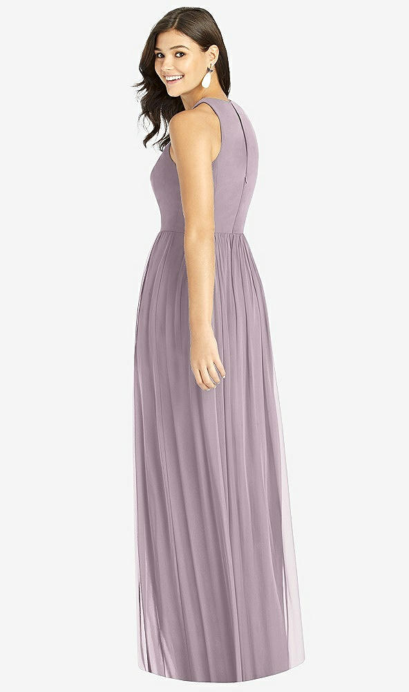 Back View - Lilac Dusk Shirred Skirt Jewel Neck Halter Dress with Front Slit
