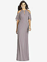 Front View Thumbnail - Cashmere Gray Ruffle Cold-Shoulder Mermaid Maxi Dress