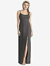 Rear View Thumbnail - Caviar Gray Cowl-Back Double Strap Maxi Dress with Side Slit