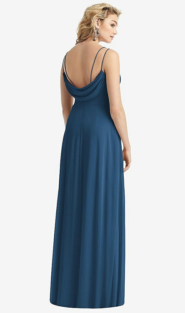 Front View - Dusk Blue Cowl-Back Double Strap Maxi Dress with Side Slit