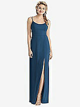 Rear View Thumbnail - Dusk Blue Cowl-Back Double Strap Maxi Dress with Side Slit