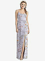 Rear View Thumbnail - Butterfly Botanica Silver Dove Cowl-Back Double Strap Maxi Dress with Side Slit