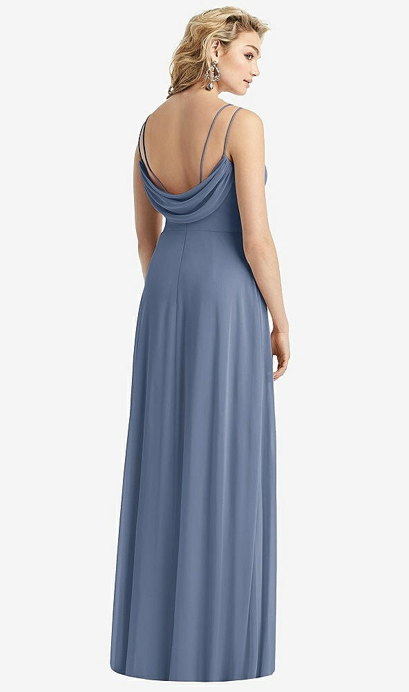 Front View - Larkspur Blue Cowl-Back Double Strap Maxi Dress with Side Slit