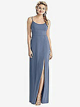 Rear View Thumbnail - Larkspur Blue Cowl-Back Double Strap Maxi Dress with Side Slit