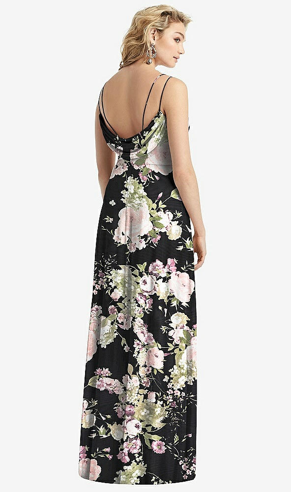 Front View - Noir Garden Cowl-Back Double Strap Maxi Dress with Side Slit