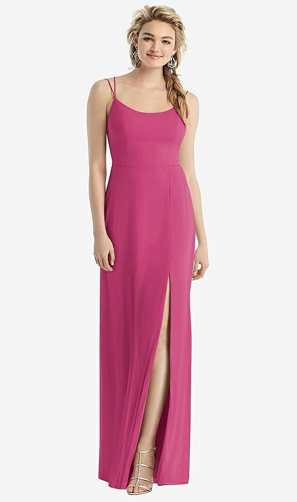 Back View - Tea Rose Cowl-Back Double Strap Maxi Dress with Side Slit