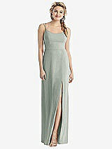 Rear View Thumbnail - Willow Green Cowl-Back Double Strap Maxi Dress with Side Slit