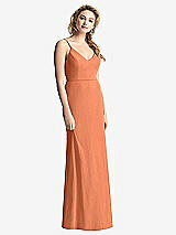 Rear View Thumbnail - Sweet Melon Shirred Sash Cowl-Back Chiffon Trumpet Gown