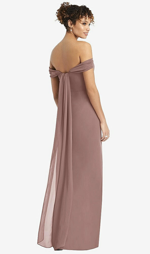 Back View - Sienna Draped Off-the-Shoulder Maxi Dress with Shirred Streamer