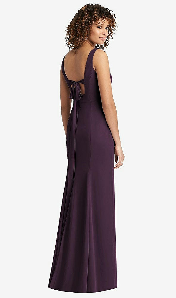 Front View - Aubergine Sleeveless Tie Back Chiffon Trumpet Gown