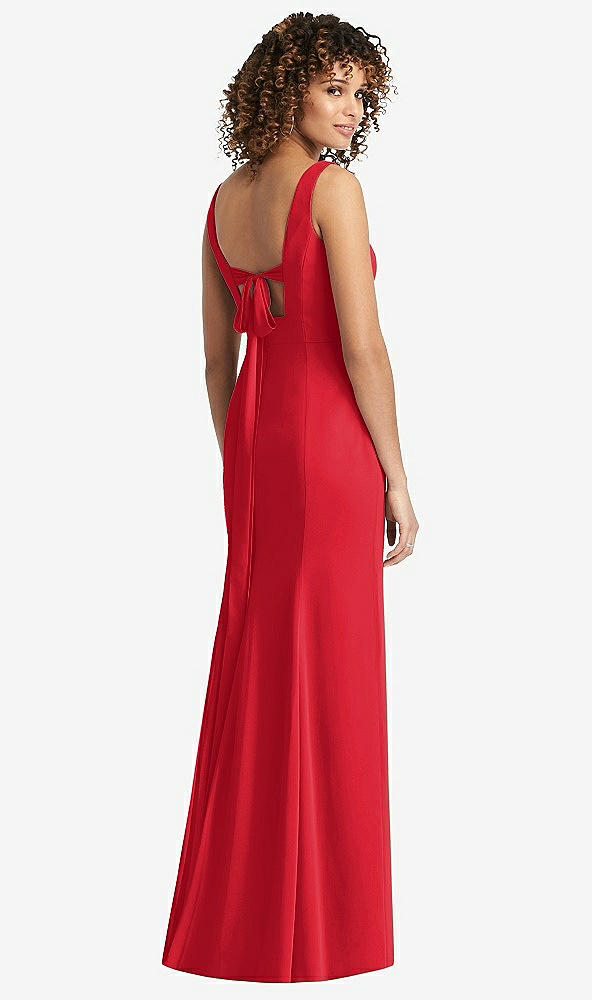 Front View - Parisian Red Sleeveless Tie Back Chiffon Trumpet Gown