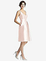 Front View Thumbnail - Blush V-Neck Pleated Skirt Cocktail Dress with Pockets