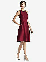 Front View Thumbnail - Burgundy High-Neck Satin Cocktail Dress with Pockets