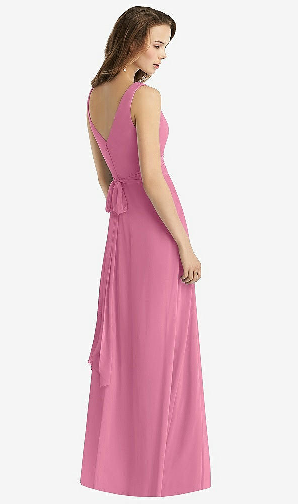 Back View - Orchid Pink Sleeveless V-Neck Chiffon Wrap Dress