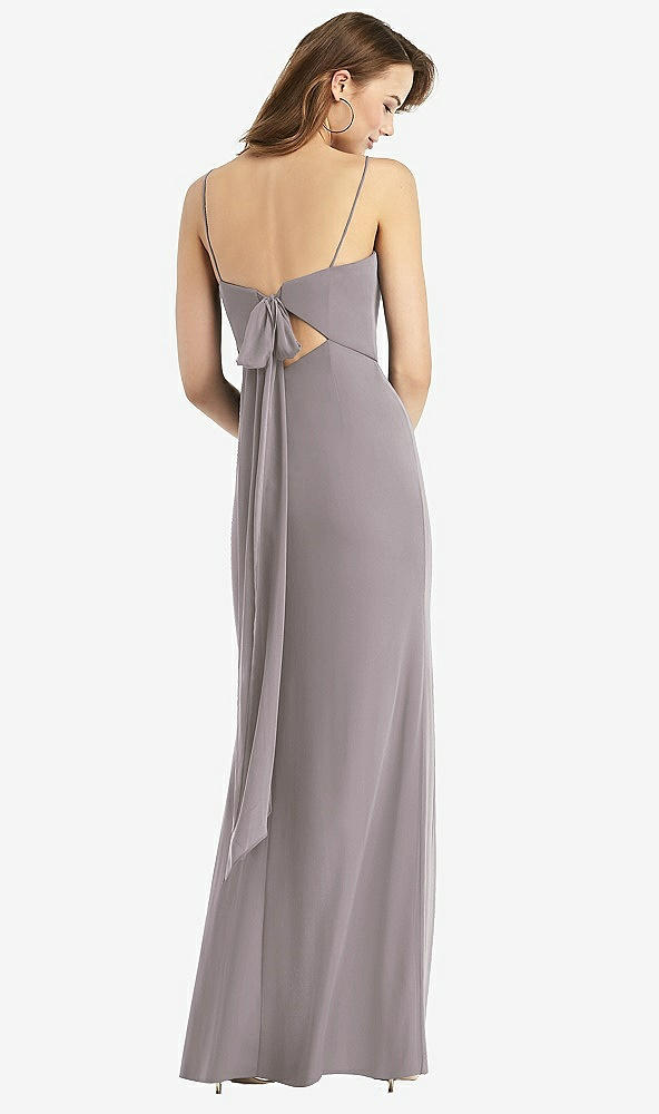 Front View - Cashmere Gray Tie-Back Cutout Trumpet Gown with Front Slit