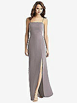 Rear View Thumbnail - Cashmere Gray Tie-Back Cutout Trumpet Gown with Front Slit