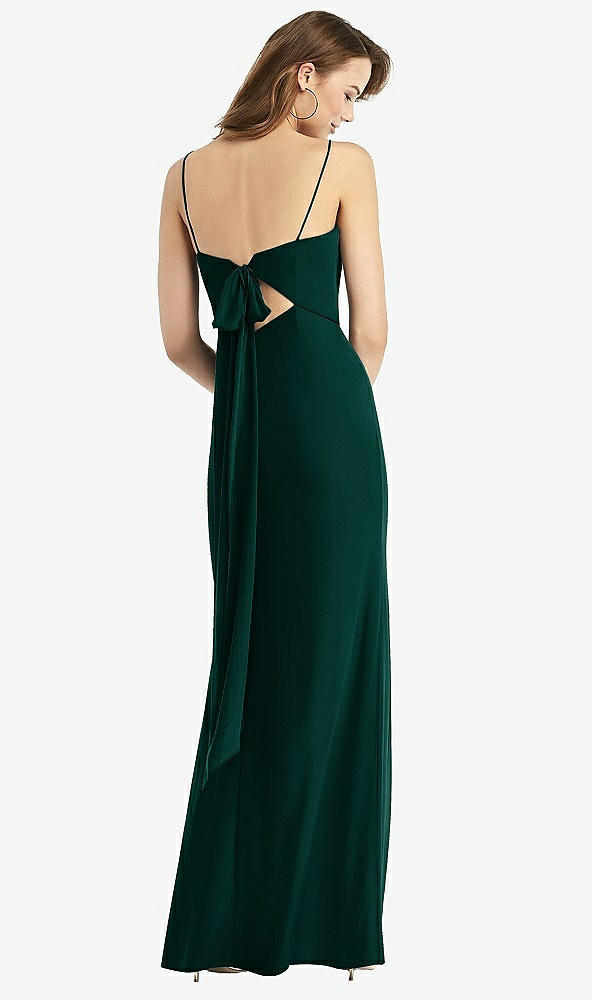 Front View - Evergreen Tie-Back Cutout Trumpet Gown with Front Slit