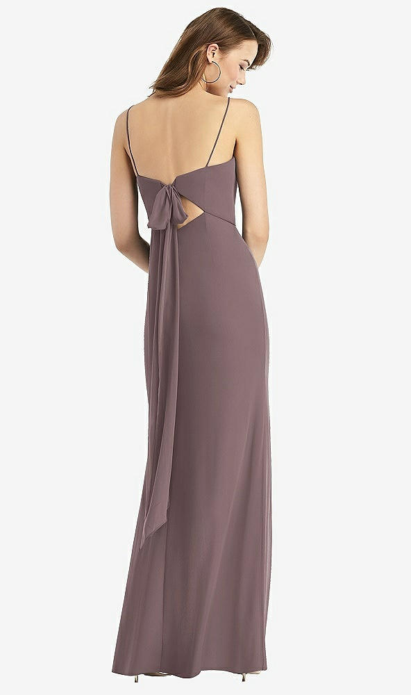 Front View - French Truffle Tie-Back Cutout Trumpet Gown with Front Slit