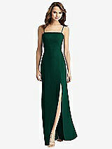 Rear View Thumbnail - Hunter Green Tie-Back Cutout Trumpet Gown with Front Slit