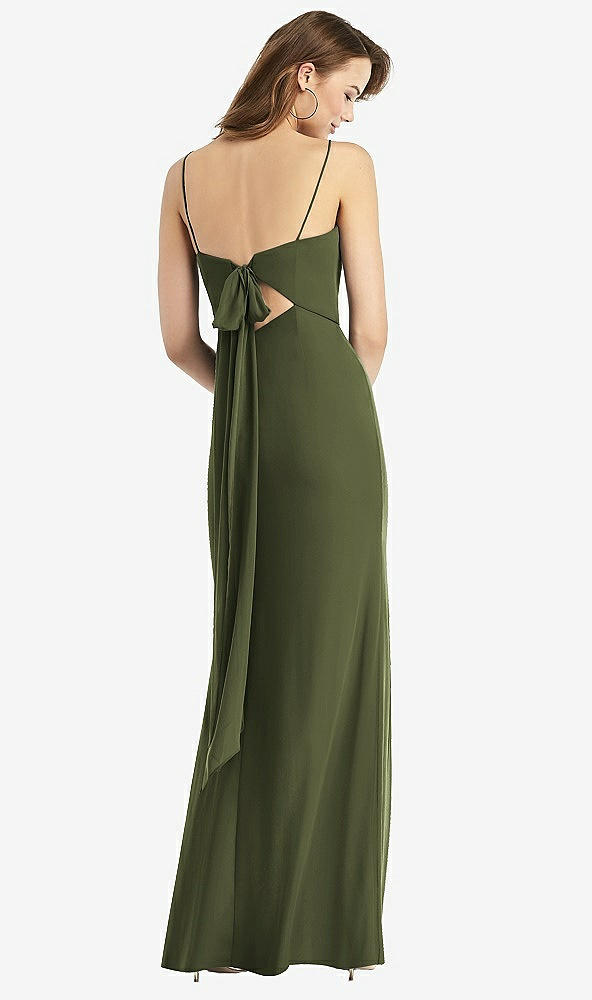 Front View - Olive Green Tie-Back Cutout Trumpet Gown with Front Slit