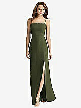Rear View Thumbnail - Olive Green Tie-Back Cutout Trumpet Gown with Front Slit