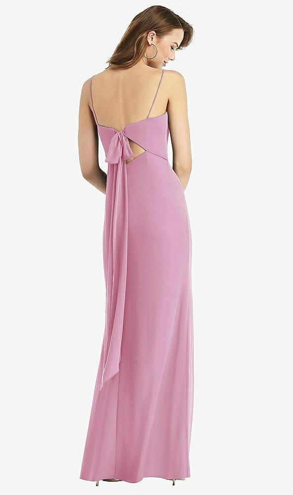 Front View - Powder Pink Tie-Back Cutout Trumpet Gown with Front Slit