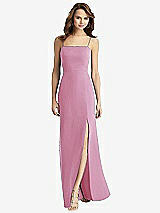 Rear View Thumbnail - Powder Pink Tie-Back Cutout Trumpet Gown with Front Slit
