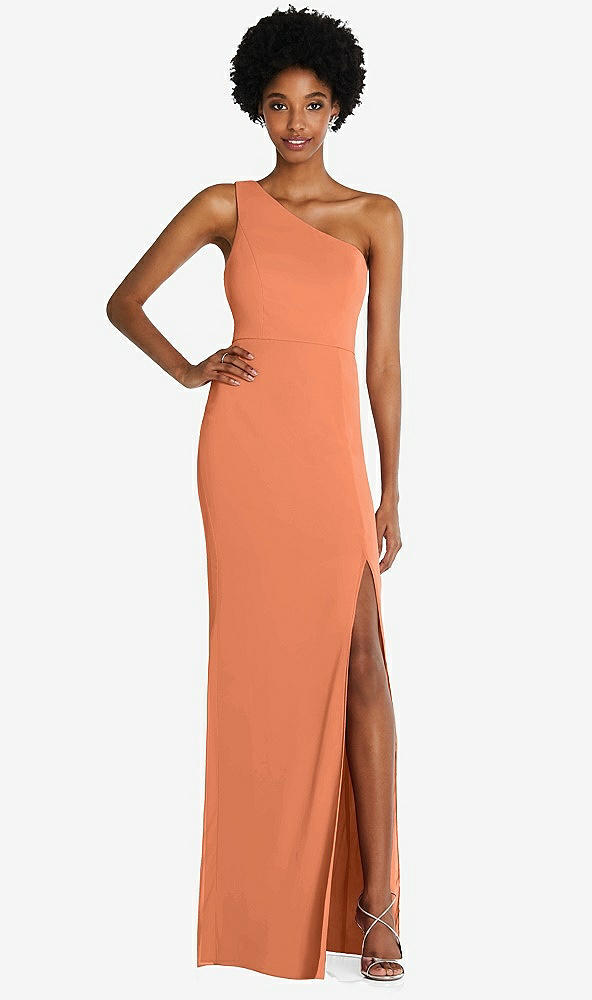 Front View - Sweet Melon One-Shoulder Chiffon Trumpet Gown