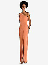 Side View Thumbnail - Sweet Melon One-Shoulder Chiffon Trumpet Gown