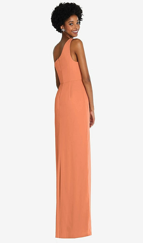 Back View - Sweet Melon One-Shoulder Chiffon Trumpet Gown