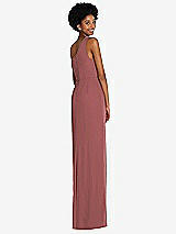 Rear View Thumbnail - English Rose One-Shoulder Chiffon Trumpet Gown