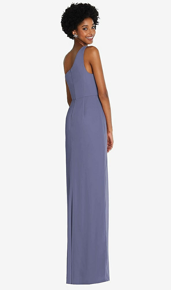 Back View - French Blue One-Shoulder Chiffon Trumpet Gown