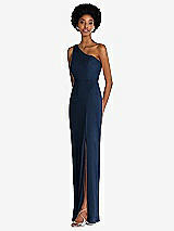 Side View Thumbnail - Midnight Navy One-Shoulder Chiffon Trumpet Gown