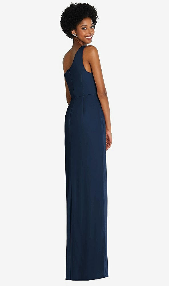 Back View - Midnight Navy One-Shoulder Chiffon Trumpet Gown