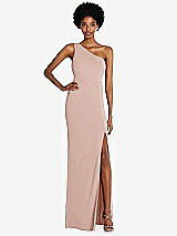 Front View Thumbnail - Toasted Sugar One-Shoulder Chiffon Trumpet Gown