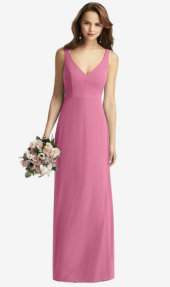 Front View - Orchid Pink Sleeveless V-Back Long Trumpet Gown