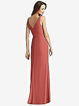 Rear View Thumbnail - Coral Pink Sleeveless V-Back Long Trumpet Gown