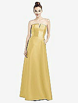 Front View Thumbnail - Maize Strapless Notch Satin Gown with Pockets