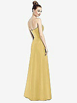 Rear View Thumbnail - Maize Strapless Notch Satin Gown with Pockets