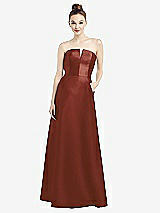 Front View Thumbnail - Auburn Moon Strapless Notch Satin Gown with Pockets